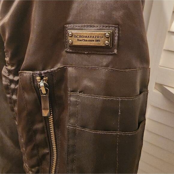 BCBG MAXAZARIA GREEN MULTI POCKET COAT RABBIT FUR LINING SIZE XS - Picture 2 of 12